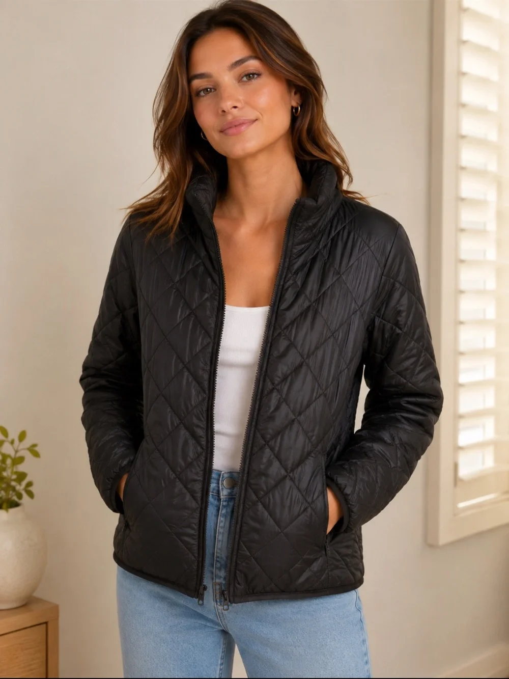 TNA Black Quilted Jacket with Sherpa Lining - Picture 3 of 4